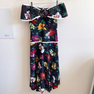 Ann Hobbs For Cattiva Vintage 80s Floral Off Shoulder Maxi Dress Size 8